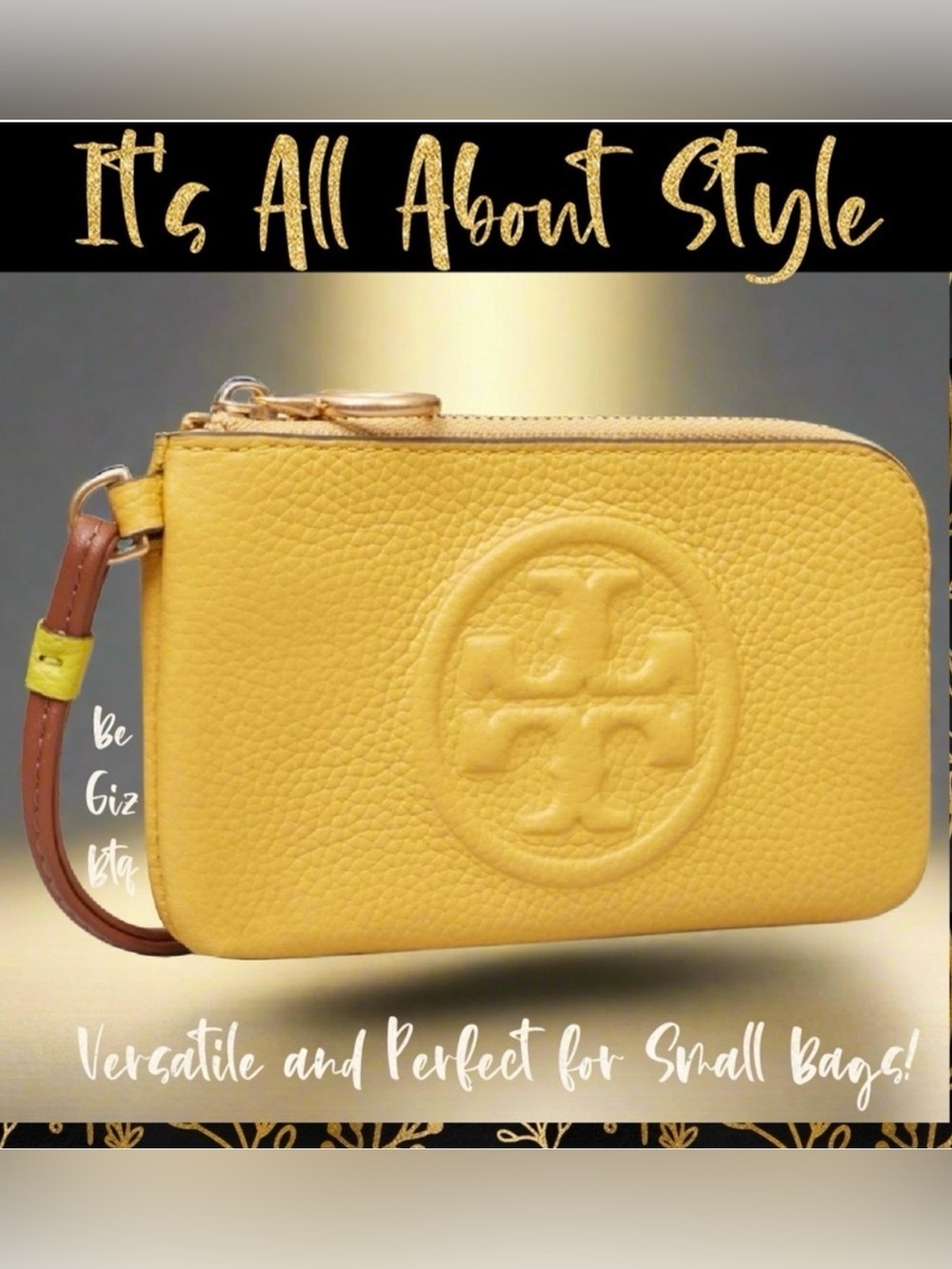 🔥🔥 NWT Tory Burch Authentic Perry Bombé Leather ZipCard Case Yellow NWT